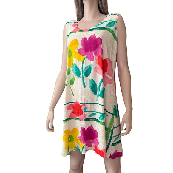 James World Floral Shift Dress Flower Box Colourful 100% Rayon Sleeveless RARE - Picture 3 of 15